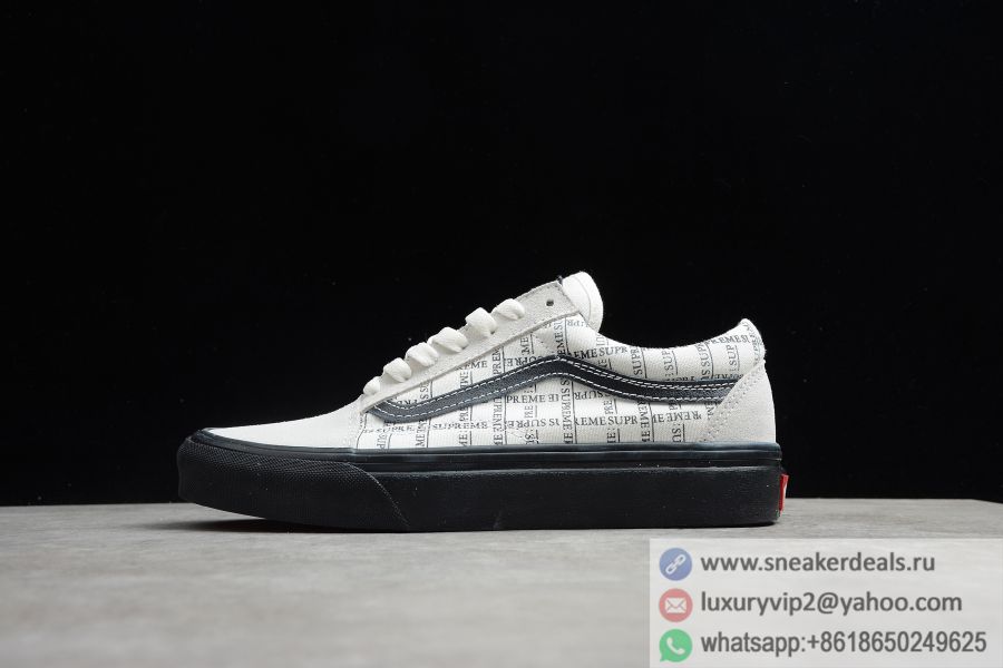 Supreme x Vans Old Skool Pro 2020 Off White Black VN0A45JC2YV Unisex Skate Shoes
